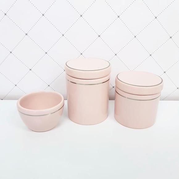Kit Higiene 3 Peças Rosé com Filete Prata