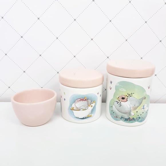 Kit Higiene 3 Peças Rosé e Branco - Elefantinha