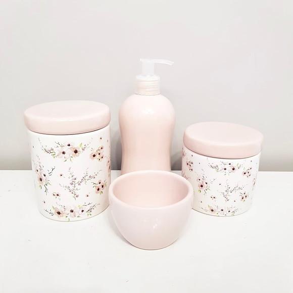 Kit Higiene 4 Peças Floral Cerejeira Rosa Rosé