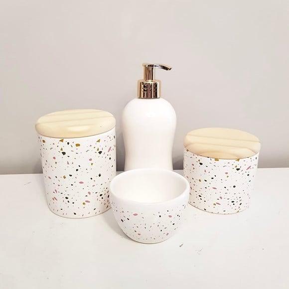 Kit Higiene 4 Peças Granilite Rosa e Branco