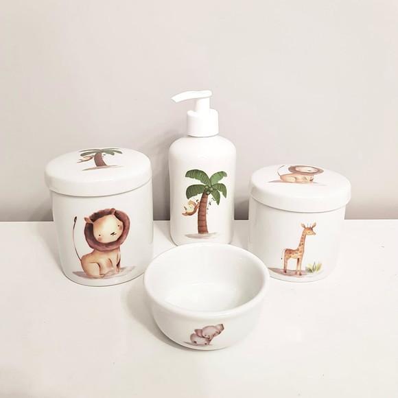 Kit Higiene 4 Peças Porcelana - Safári (animais da Selva)