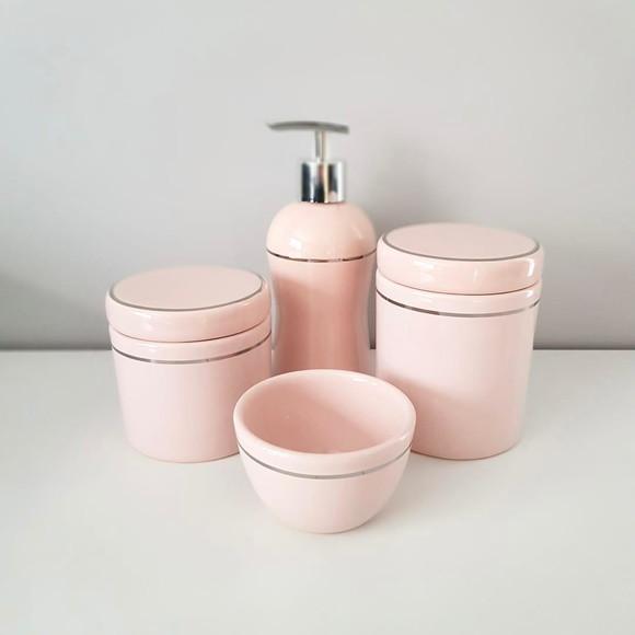Kit Higiene 4 Peças Rosé com Filete Prata