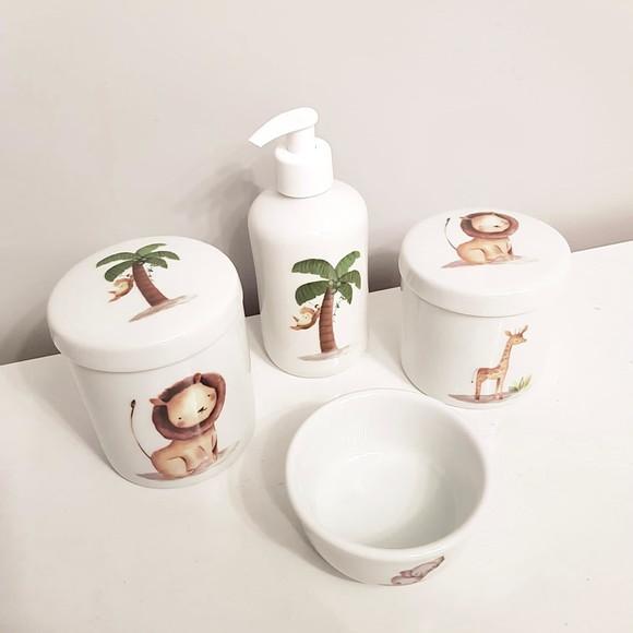 Kit Higiene 4 Peças Porcelana - Safári (animais da Selva)