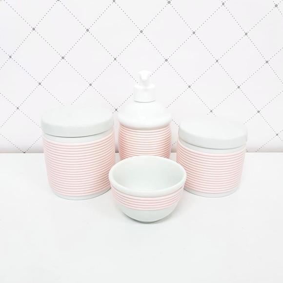 Kit Higiene 4 Peças Porcelana com Alinhavado - Rosé