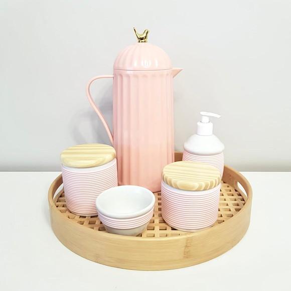 Kit Higiene Alinhavado Rosé - Térmica Bird + Bandeja Vazada
