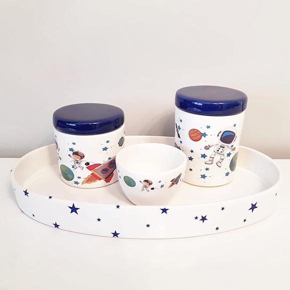 Kit Higiene Azul Marinho e Branco Astronauta - Estrelinhas