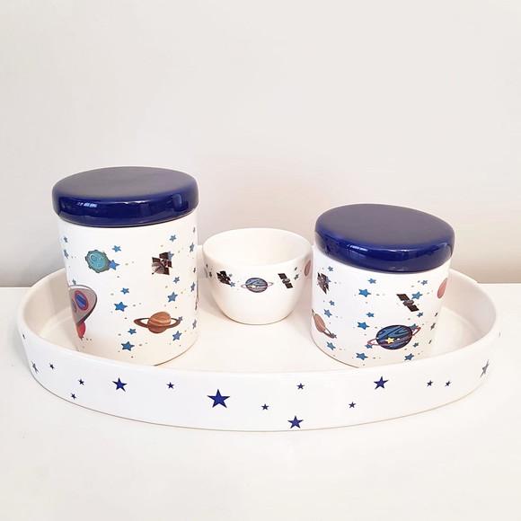 Kit Higiene Azul Marinho e Branco Astronauta - Estrelinhas