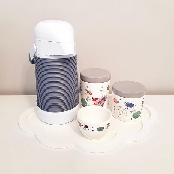 Kit Higiene Azul Jeans e Cinza Astronauta - Bandeja Nuvem