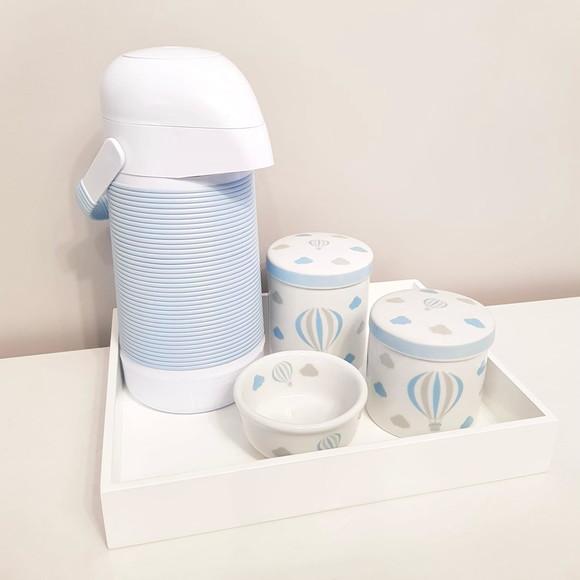 Kit Higiene Balão Azul Bebê e Branco - Térmica Alinhavada