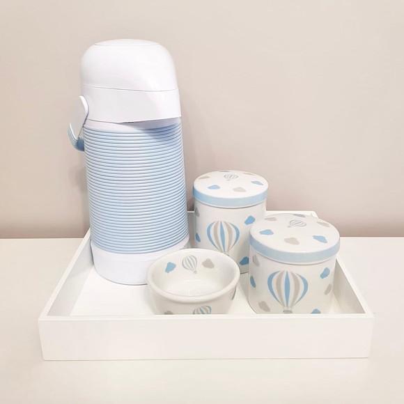 Kit Higiene Balão Azul Bebê e Branco - Térmica Alinhavada