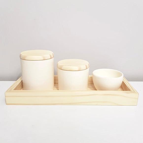 Kit Higiene Bebê 13x33cm Creme Madeira Pinus