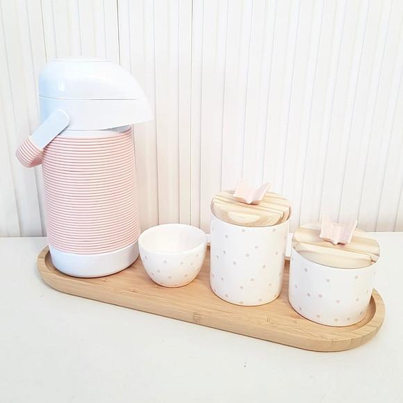Kit Higiene Bebê 16x44cm Branco com Poás Rosé - Alinhavada