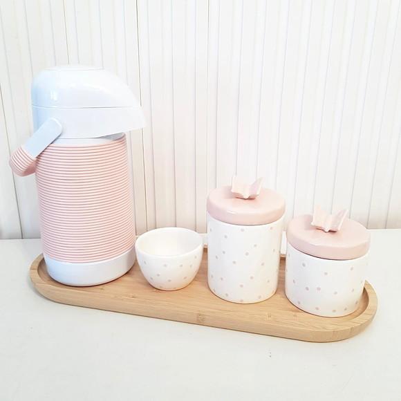 Kit Higiene Bebê 16x44cm Branco com Poás Rosé - Alinhavada