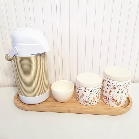 Kit Higiene Bebê 16x44cm Bosque Cogumelo Creme e Camurça
