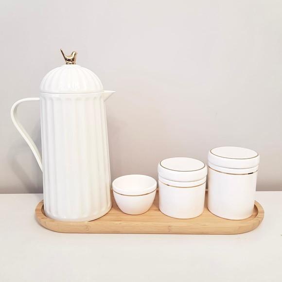 Kit Higiene Bebê 16x44cm Branco Filete Dourado -térmica Bird