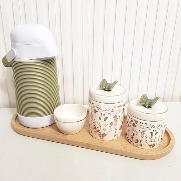 Kit Higiene Bebê 16x44cm Bosque Cogumelo Oliva e Dourado