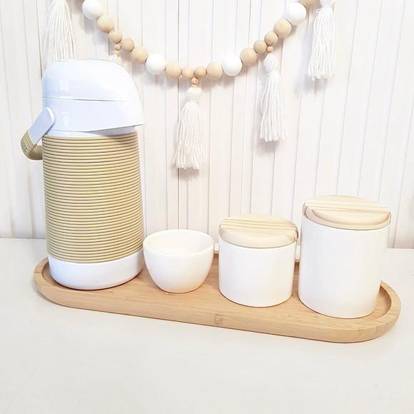 Kit Higiene Bebê 16x44cm Branco e Bege - Térmica Alinhavada