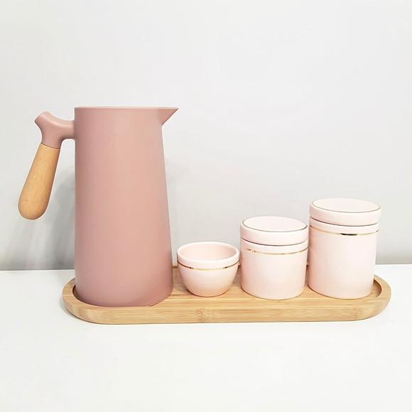 Kit Higiene Bebê 16x44cm Rosé com Filete Dourado - Nórdica