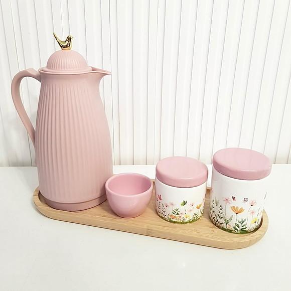 Kit Higiene Bebê 16x44cm Jardim Encantado Floral Rosa Bebê