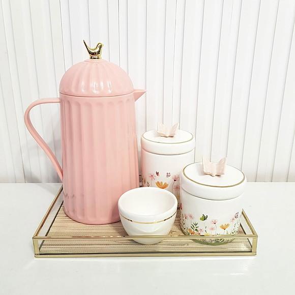 Kit Higiene Bebê 20x30cm Jardim Encantado Rosa e Dourado