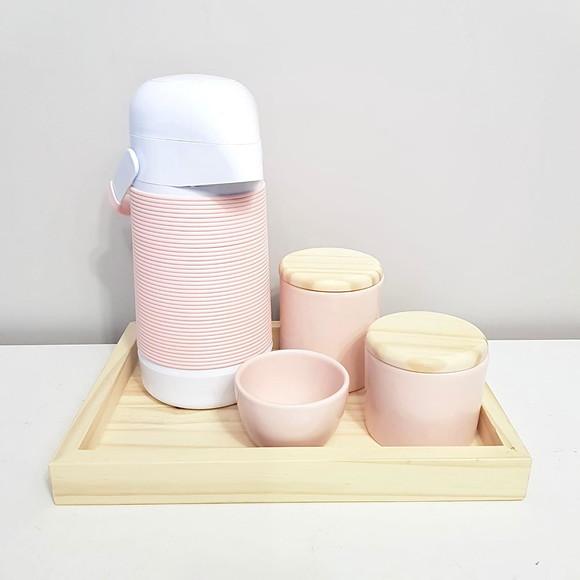 Kit Higiene Bebê 22x32cm Rosa Rosé Pinus - Térm. Alinhavada