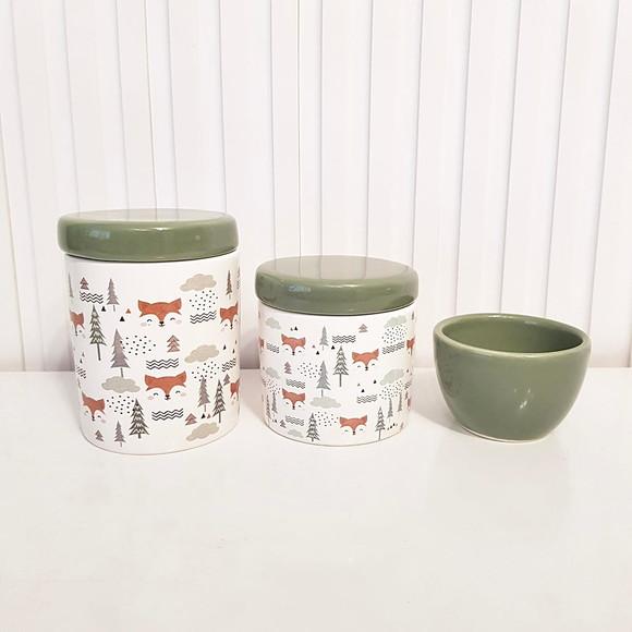 Kit Higiene Bebê 3 Pçs Bosque Raposinha Verde Militar/oliva