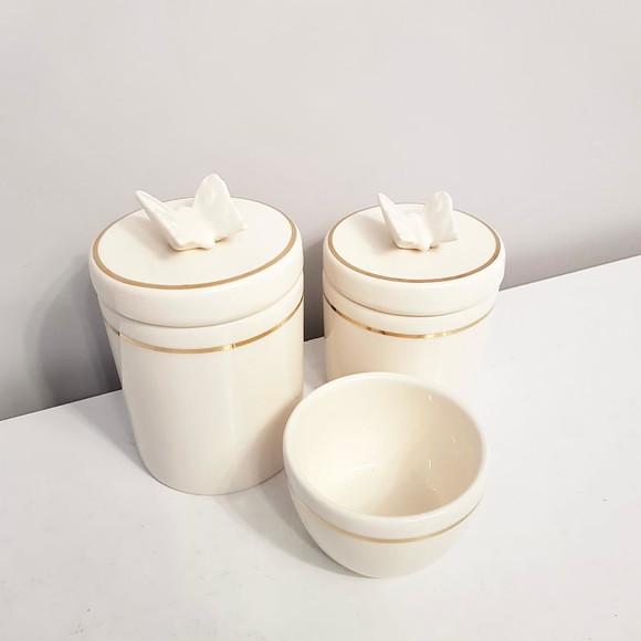 Kit Higiene Bebê 3 Pçs Creme Filete Dourado Apliq. Borboleta