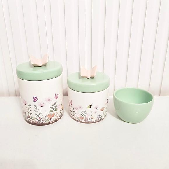 Kit Higiene Bebê 3 Pçs Jardim Encantado Verde Rosé Borboleta