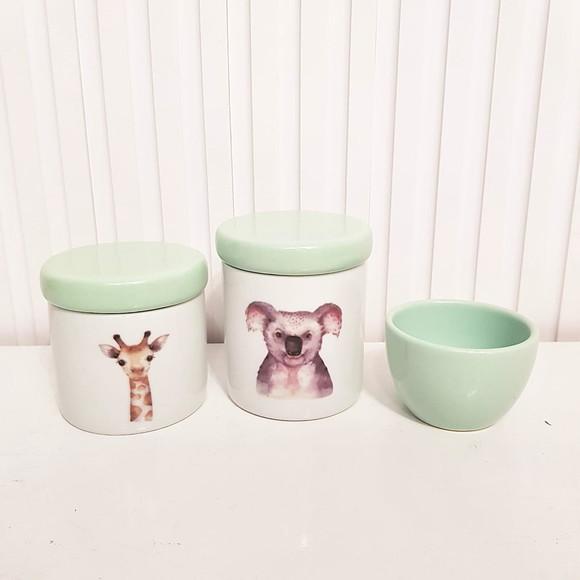 Kit Higiene Bebê 3 Pçs Porcelana Coala e Girafa - Verde Bebê