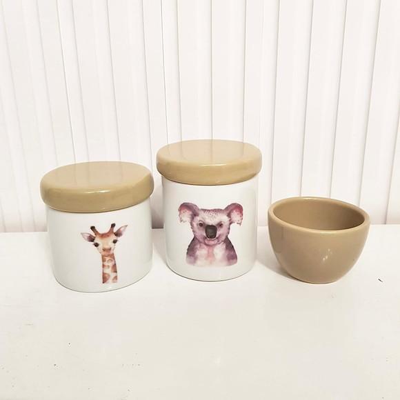 Kit Higiene Bebê 3 Pçs Porcelana Coala e Girafa - Cáqui