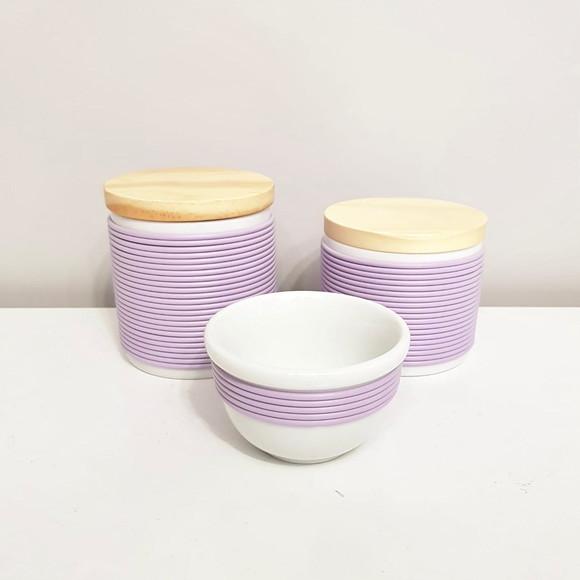Kit Higiene Bebê 3 Pçs Porcelana com Alinhavado Lilás Pinus