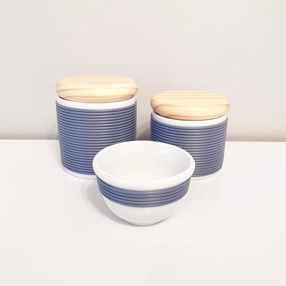 Kit Higiene Bebê 3 Peças Alinhavado Pinus - Azul Jeans