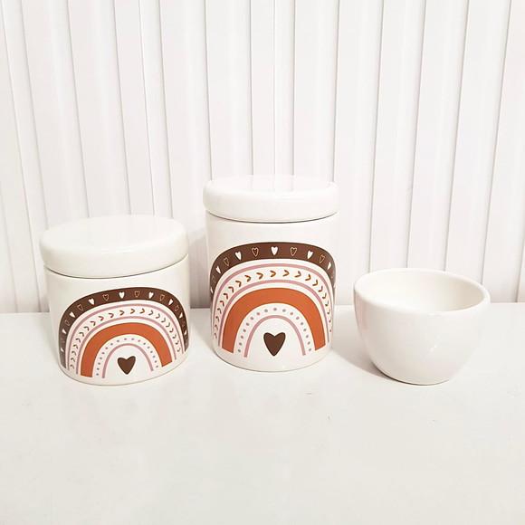 Kit Higiene Bebê 3 Peças Arco-íris Boho Marrom + Branco