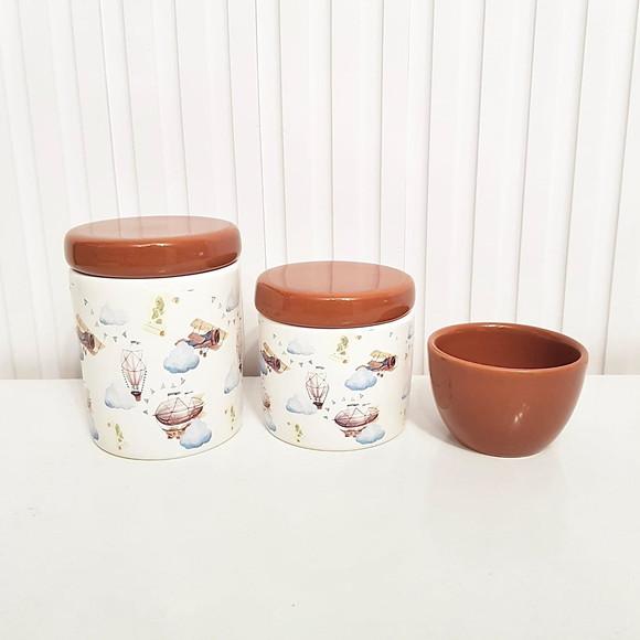 Kit Higiene Bebê 3 Peças Aviador Balão Caramelo / Terracota