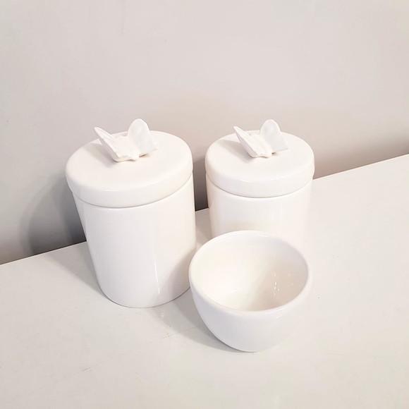 Kit Higiene Bebê 3 Peças Branco com Aplique Borboleta