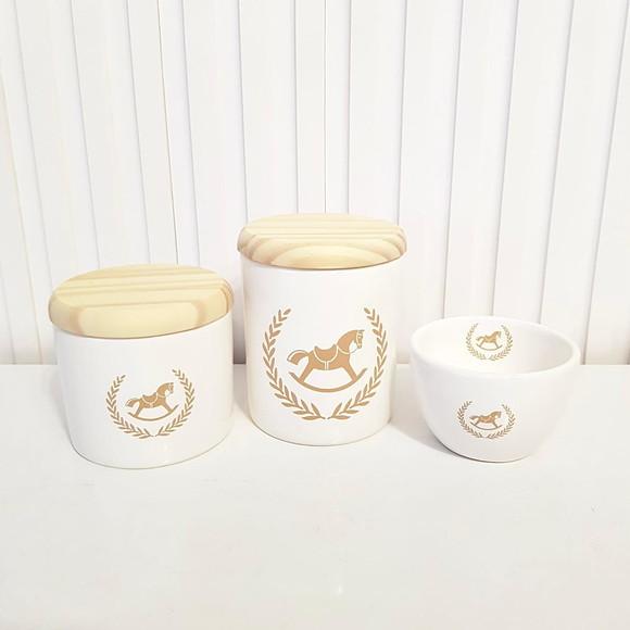 Kit Higiene Bebê 3 Peças Cavalinho Marrom Cáqui - Pinus