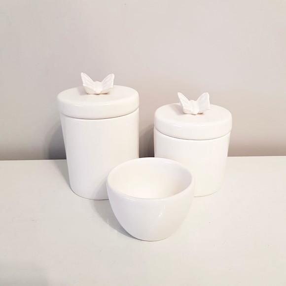 Kit Higiene Bebê 3 Peças Branco com Aplique Borboleta