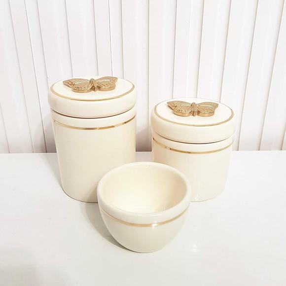 Kit Higiene Bebê 3 Peças Creme Filete Dourado Borboleta Ouro