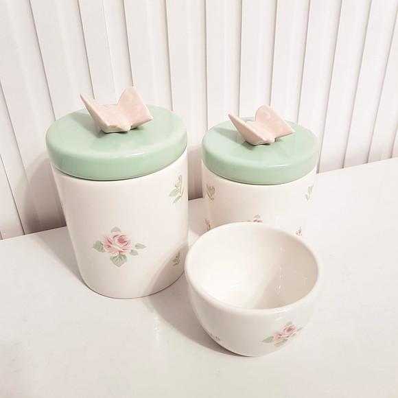 Kit Higiene Bebê 3 Peças Floral + Verde + Borboleta Rosé