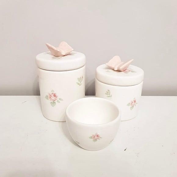 Kit Higiene Bebê 3 Peças Floral com Aplique Borboleta Rosé