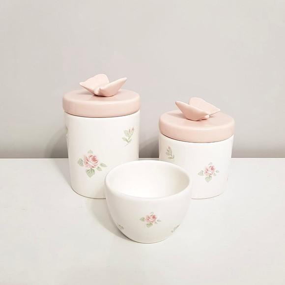 Kit Higiene Bebê 3 Peças Floral Rosé com Borboleta Rosé