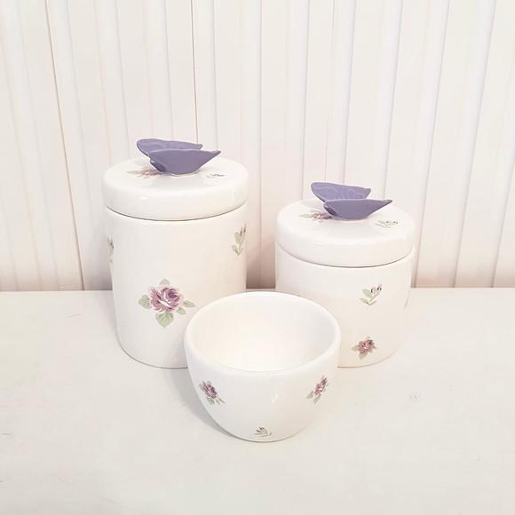 Kit Higiene Bebê 3 Peças Floral Lilás c/ Borboleta Lilás
