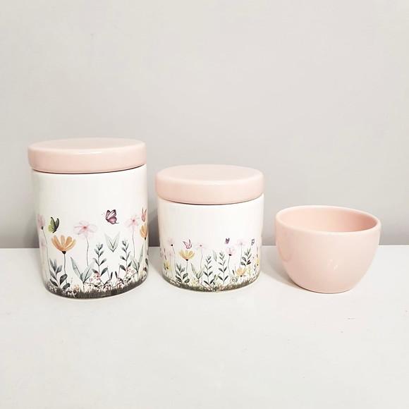 Kit Higiene Bebê 3 Peças Jardim Encantado Floral Rosa Rosé
