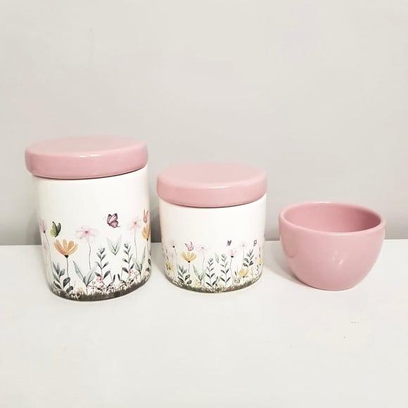 Kit Higiene Bebê 3 Peças Jardim Encantado Floral Rosa Bebê