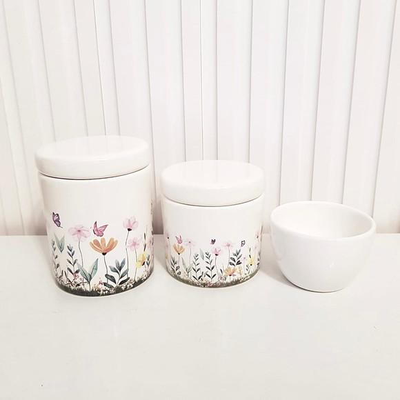 Kit Higiene Bebê 3 Peças Jardim Encantado Floral - Branco