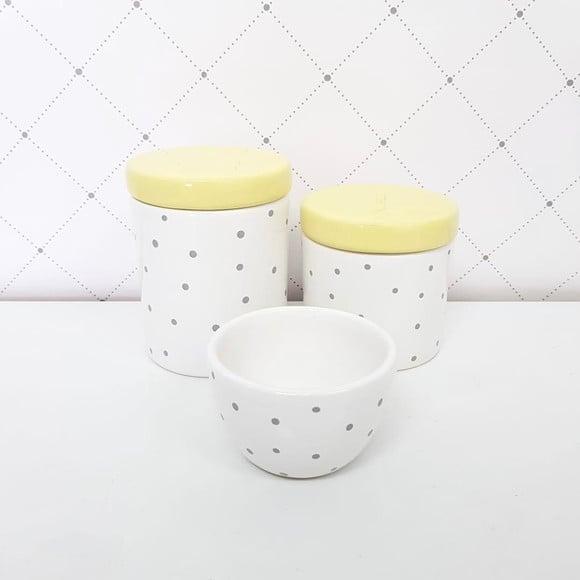 Kit Higiene Bebê 3 Peças Poá Cinza + Amarelo
