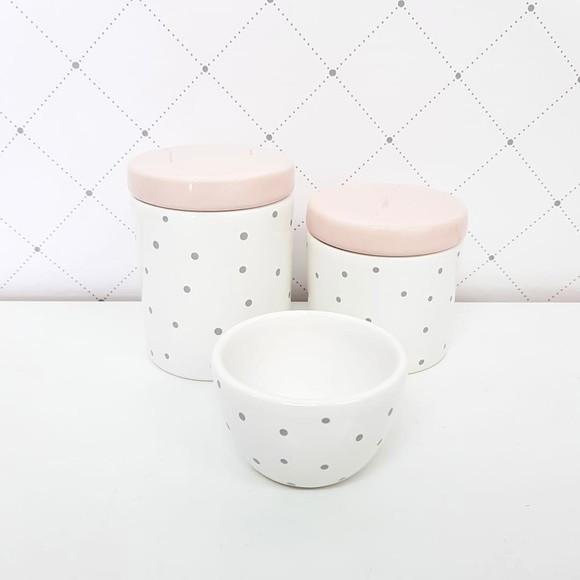 Kit Higiene Bebê 3 Peças Poá Cinza + Rosé