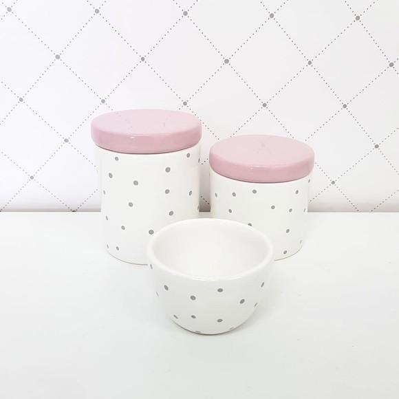 Kit Higiene Bebê 3 Peças Poá Cinza + Rosa