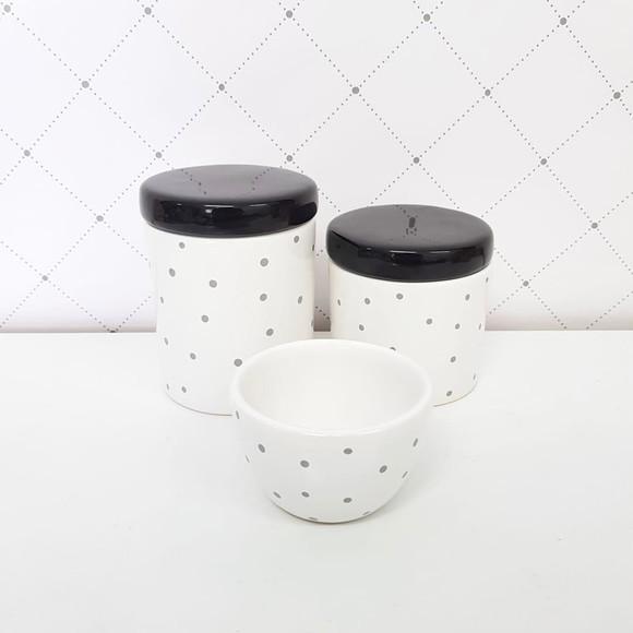 Kit Higiene Bebê 3 Peças Poá Cinza + Preto