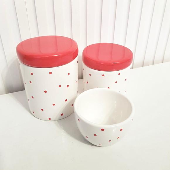 Kit Higiene Bebê 3 Peças Poás Vermelhos - Tampa Cerâmica
